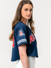 University of Arizona - Embroidered Cropped Baseball Jersey - Navy