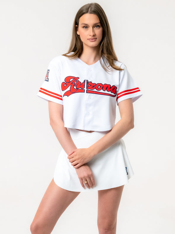 University of Arizona - Embroidered Cropped Baseball Jersey - White