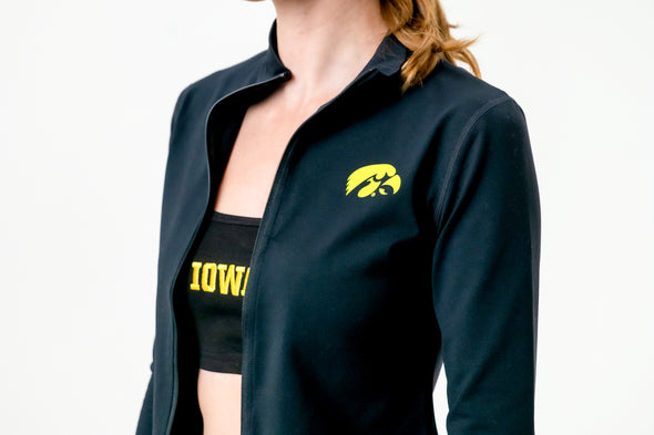 University of Iowa - Campus Rec Cropped Zip-Up Jacket - Black