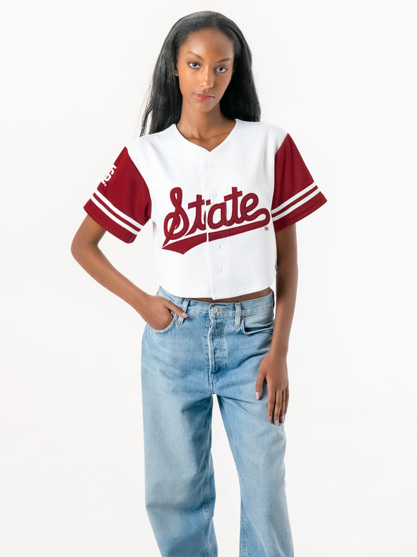 Mississippi State - Women's Cropped Baseball Jersey Crop Top - White