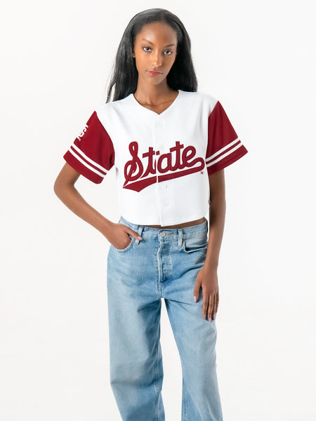 Mississippi State - Women's Cropped Baseball Jersey Crop Top - White