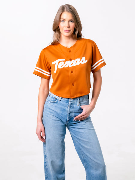 University of Texas - Women's Cropped Baseball Jersey - Burnt Orange