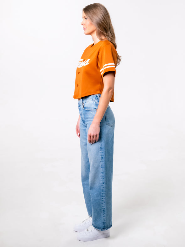 University of Texas - Women's Cropped Baseball Jersey - Burnt Orange