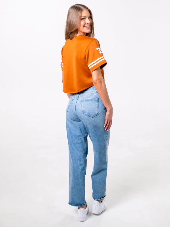 University of Texas - Women's Cropped Baseball Jersey - Burnt Orange