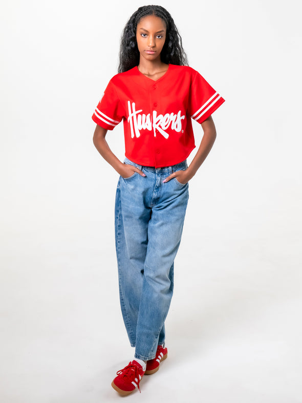 University of Nebraska - Women's Cropped Baseball Jersey Crop Top - Red