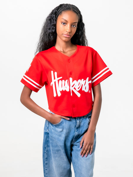 University of Nebraska - Women's Cropped Baseball Jersey Crop Top - Red