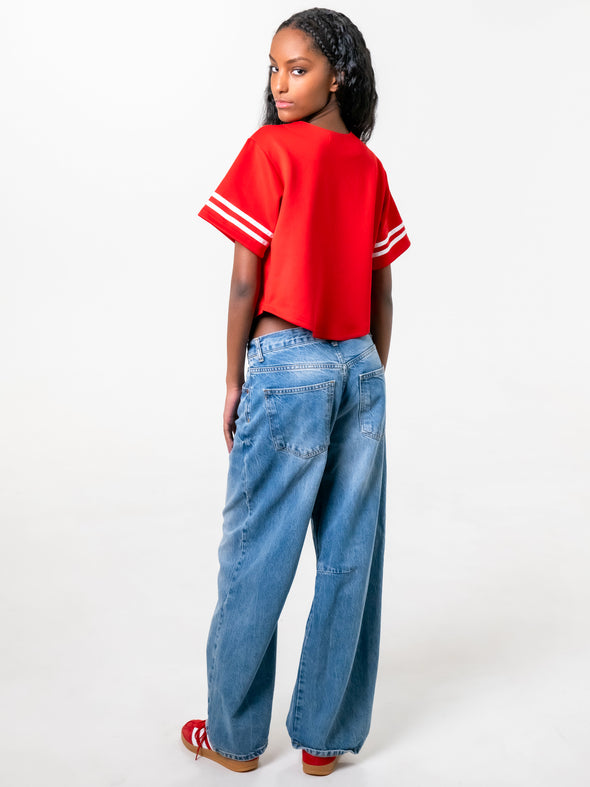 University of Nebraska - Women's Cropped Baseball Jersey Crop Top - Red
