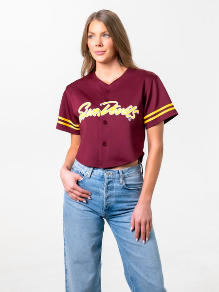 Arizona State - Women's Cropped Baseball Jersey - Maroon