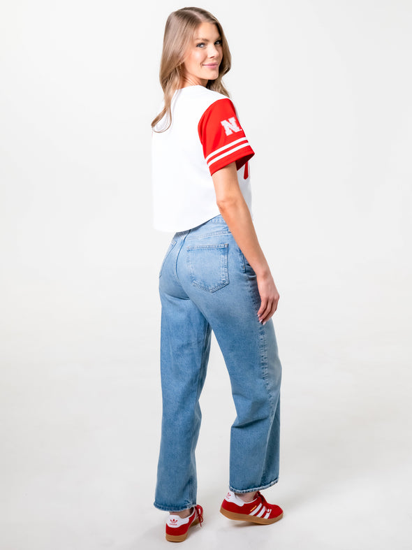 University of Nebraska - Women's Cropped Baseball Jersey Crop Top - White