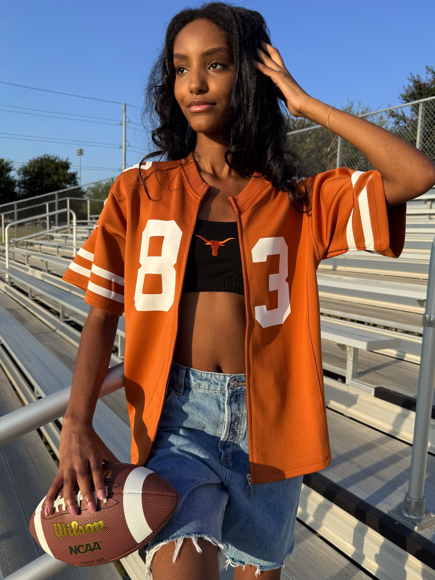 University of Texas - Women's Full Length Zip-Up Fashion Football Jers Established and Company University of Texas - Women's Full Length Zip-Up Fashion Football Jers Established and Company