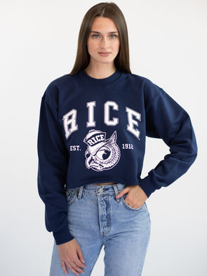 Rice University - Sailor Owl Crewneck Cropped Sweatshirt - Navy