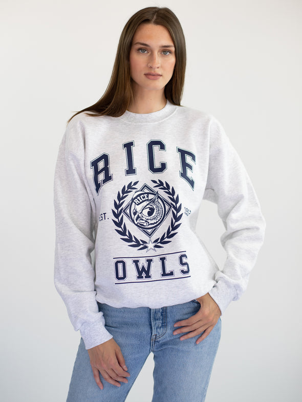 Rice University - Vintage Crewneck Sweatshirt - Ash Grey