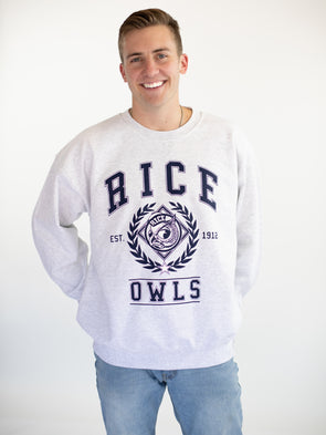 Rice University - Vintage Crewneck Sweatshirt - Ash Grey