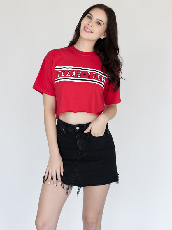 Texas Tech - Retro Stripe Cropped T-Shirt - Red