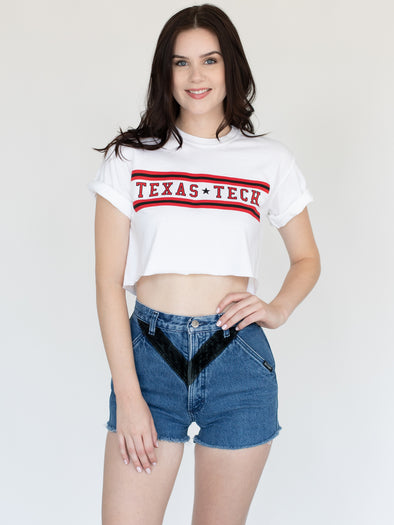 Texas Tech - Retro Stripe Cropped T-Shirt - White