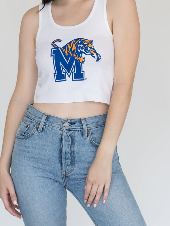 University of Memphis - Ribbed Cropped Tank Top - White