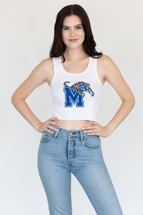 University of Memphis - Ribbed Cropped Tank Top - White