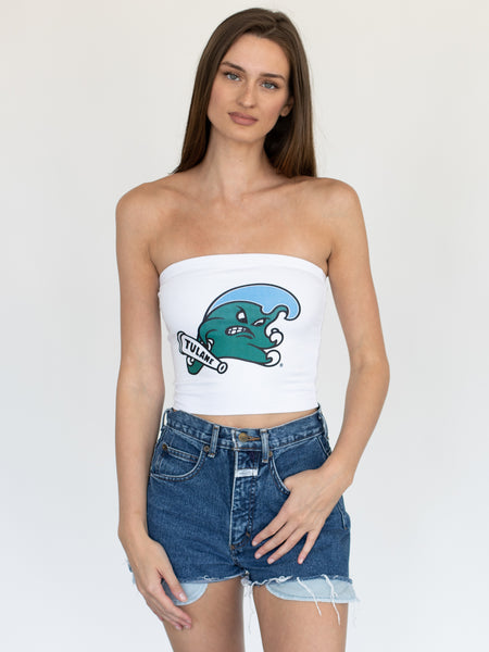 Tulane University - Green Wave Mascot Cropped Tube Top - White