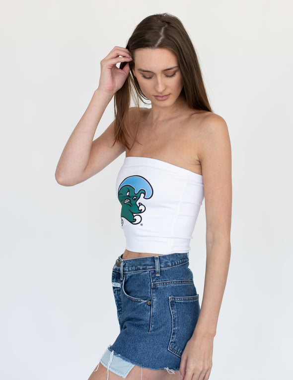Tulane University - Green Wave Mascot Cropped Tube Top - White