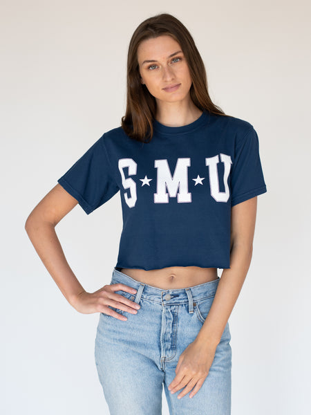 SMU - College Block Cropped T-Shirt - Navy