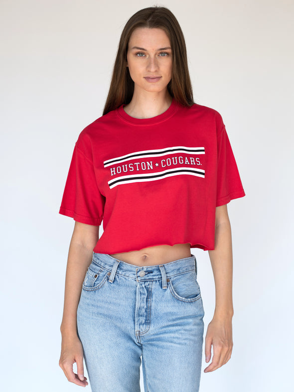 University of Houston - Retro Stripe Cropped T-Shirt - Red
