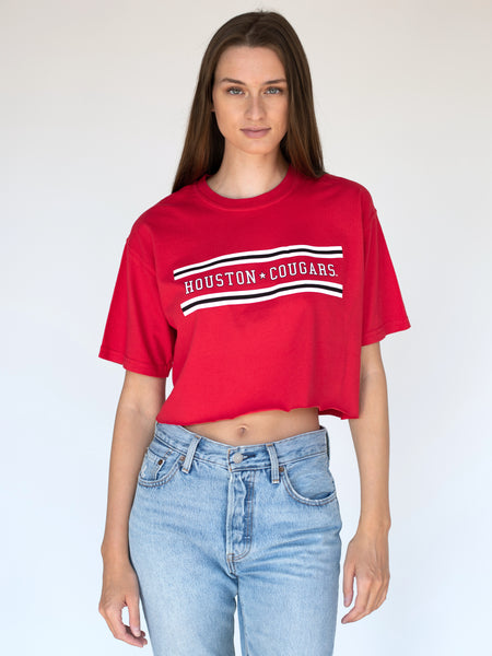 University of Houston - Retro Stripe Cropped T-Shirt - Red