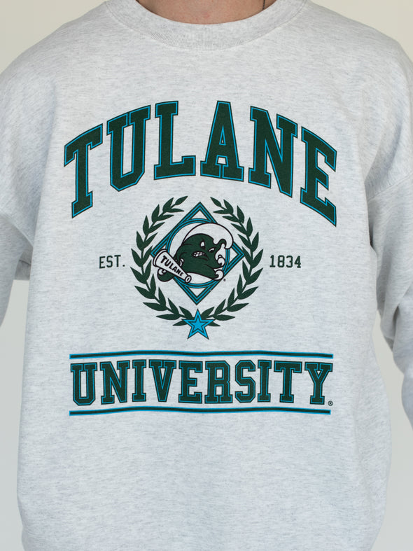 Tulane University - Vintage Crewneck Sweatshirt - Ash Grey