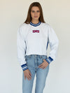 SMU - Vintage Color Block Embroidered Cropped Crewneck Sweatshirt - White/Red