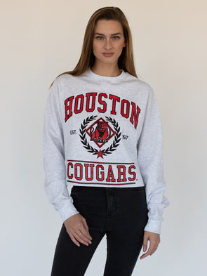 University of Houston - Vintage Cropped Crewneck Sweatshirt - Ash Grey