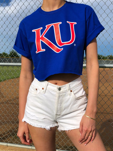 University of Kansas Jayhawks Classic Logo Cropped Tee - Royal Blue