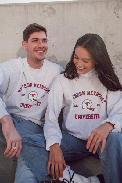 SMU - Vintage Football Crewneck Sweatshirt - Ash Grey