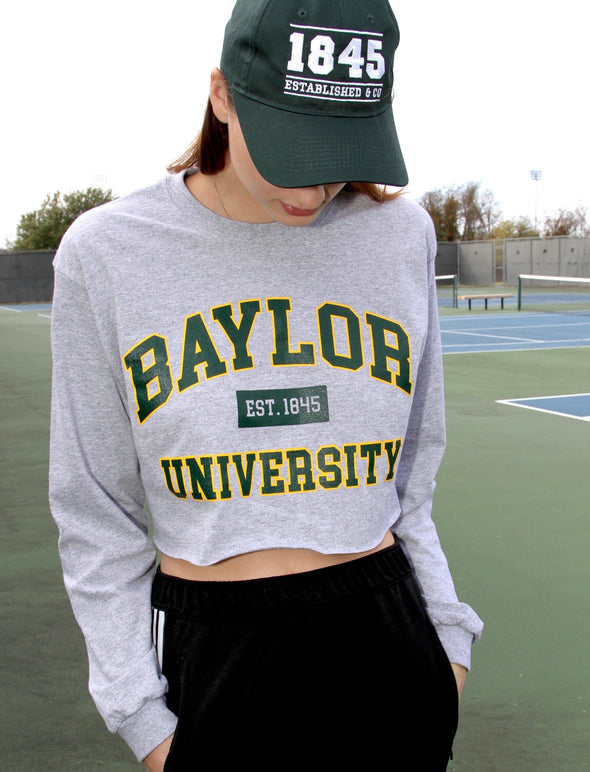 Baylor University - Long Sleeve Cropped T-Shirt - Grey