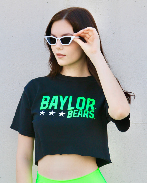 Baylor University - Neon Triple Star Cropped T-Shirt - Black