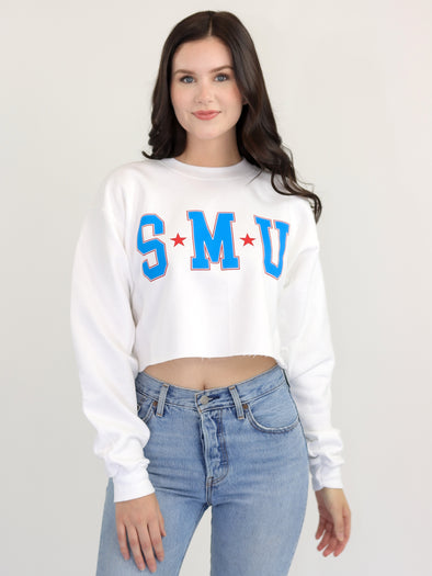 SMU - College Block Crewneck Cropped Sweatshirt - White