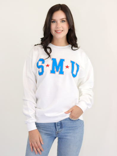 SMU - College Block Crewneck Sweatshirt - White