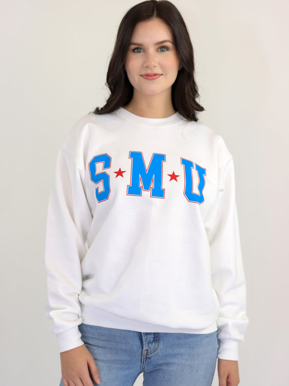 SMU - College Block Crewneck Sweatshirt - White