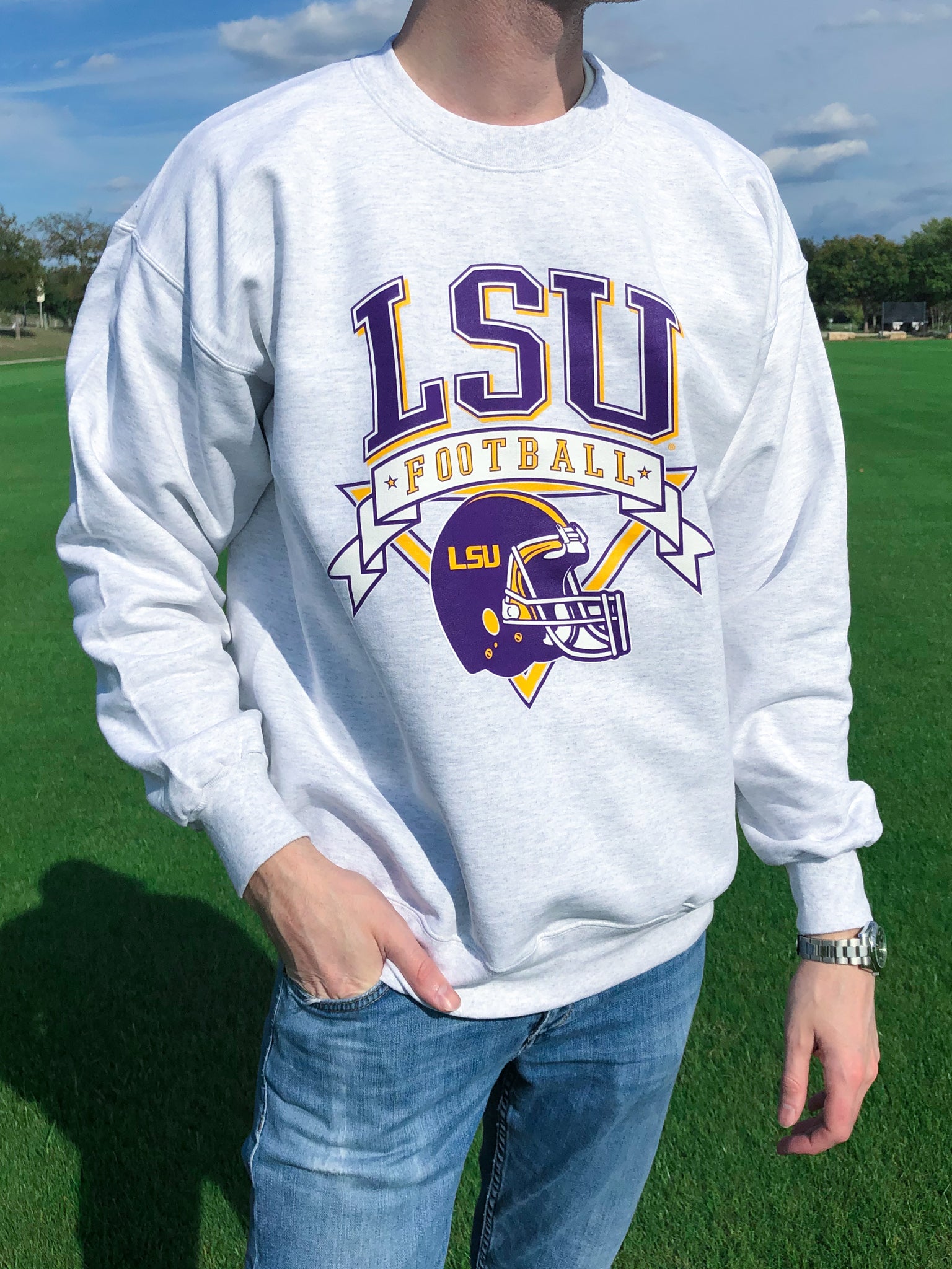 LSU - Vintage Football Crewneck Sweatshirt - Ash Grey – Established and ...