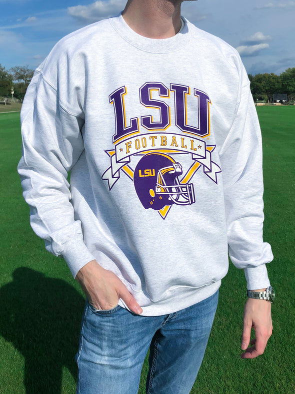 LSU - Vintage Football Crewneck Sweatshirt - Ash Grey