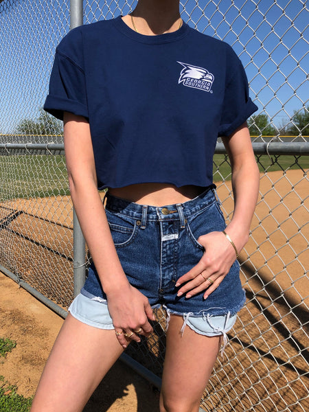 Georgia Southern University - The University Embroidered Cropped Tee - Navy