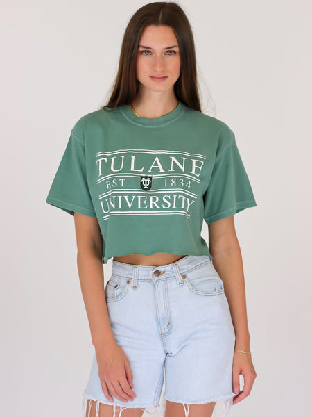 Tulane University Green Wave Coat of Arms Cropped T-Shirt - Light Green