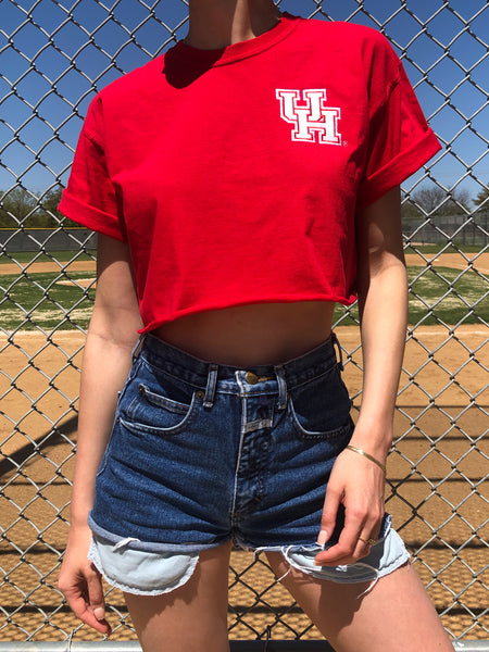 University of Houston - The University Embroidered Cropped Tee - Red