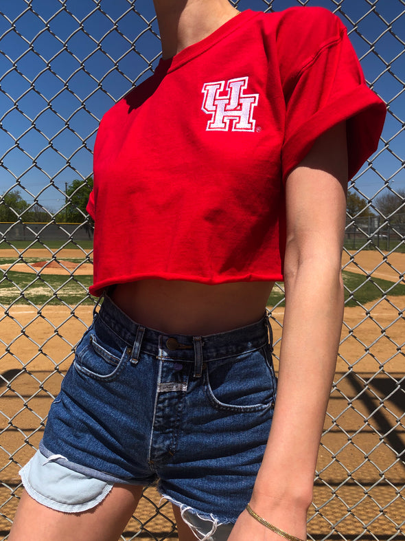 University of Houston - The University Embroidered Cropped Tee - Red