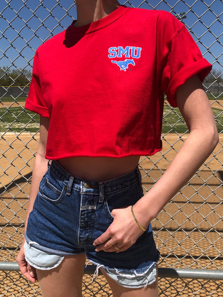 SMU - The University Embroidered Cropped Tee - Red