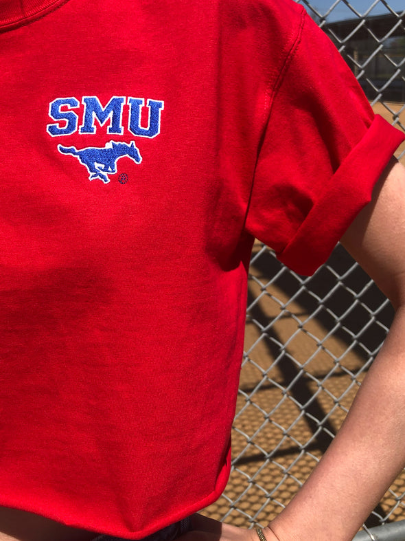 SMU - The University Embroidered Cropped Tee - Red