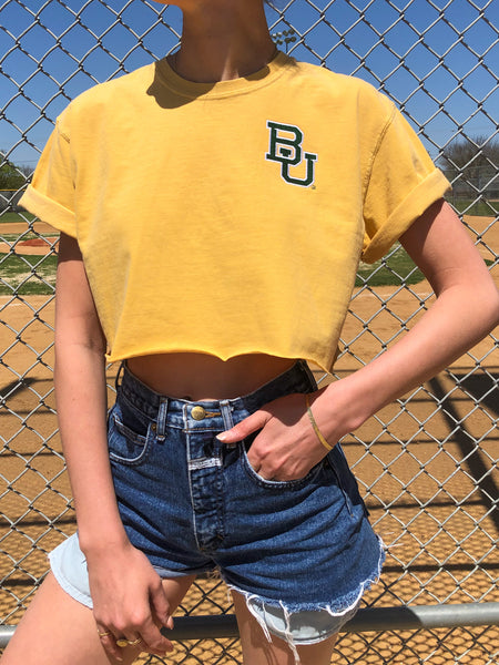 Baylor University - The University Embroidered Cropped Tee - Yellow