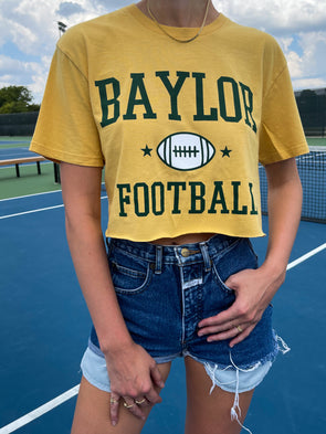 Baylor University - Retro Football Cropped Tee - Yellow