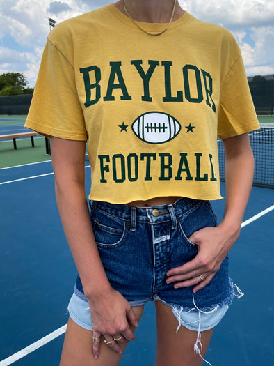 Baylor University - Retro Football Cropped Tee - Yellow