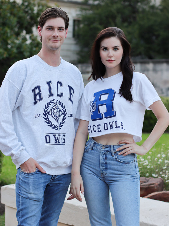 Rice University - Vintage R Sailor Owl Cropped T-Shirt - White