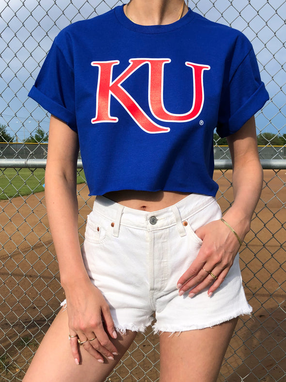 University of Kansas Jayhawks Classic Logo Cropped Tee - Royal Blue