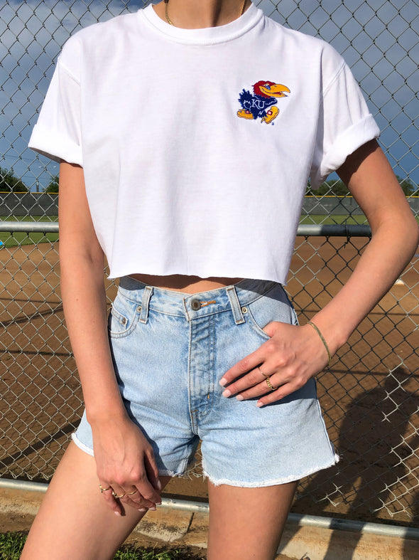 University of Kansas - The University Embroidered Cropped Top - White